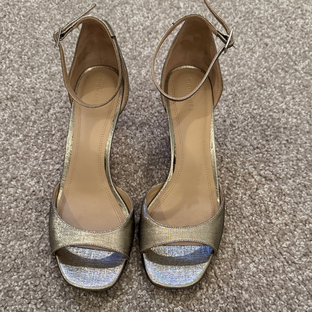 Nordstrom Metallic Silver Open-Toe Heels